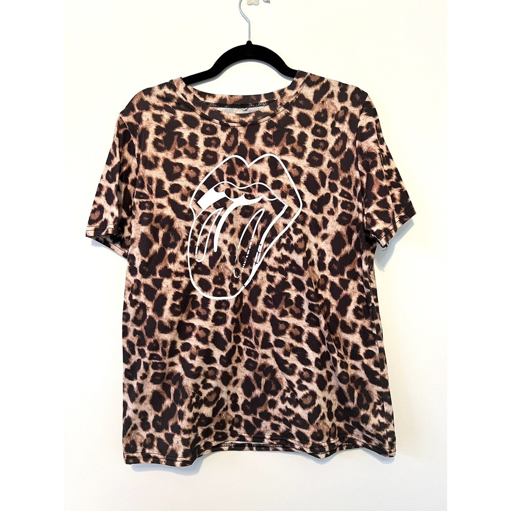 Oversized- boutique - Leopard Top With Kiss Logo - Large